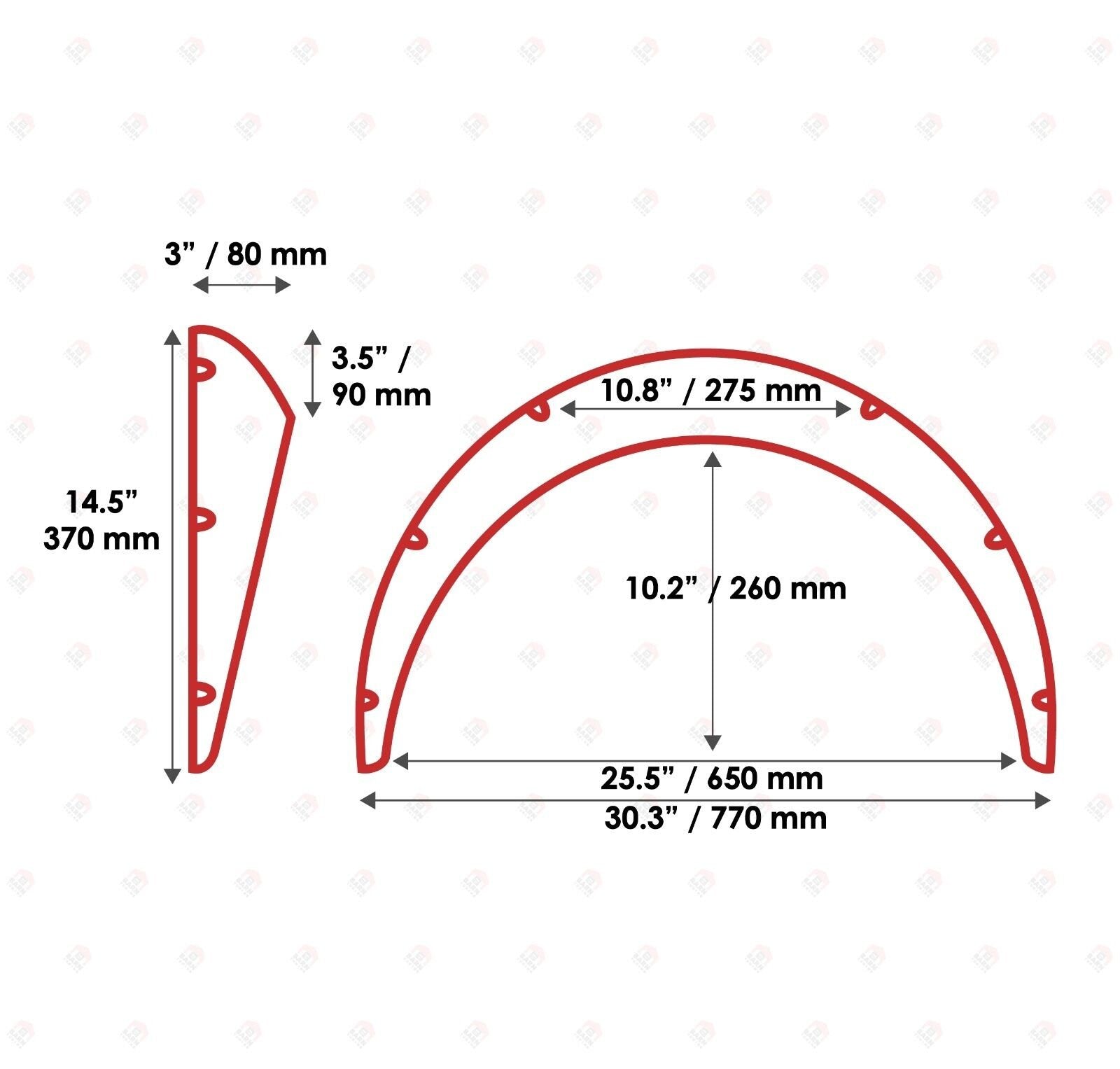 JDM Fender Flares Universal 3" wide 2 psc - smooth